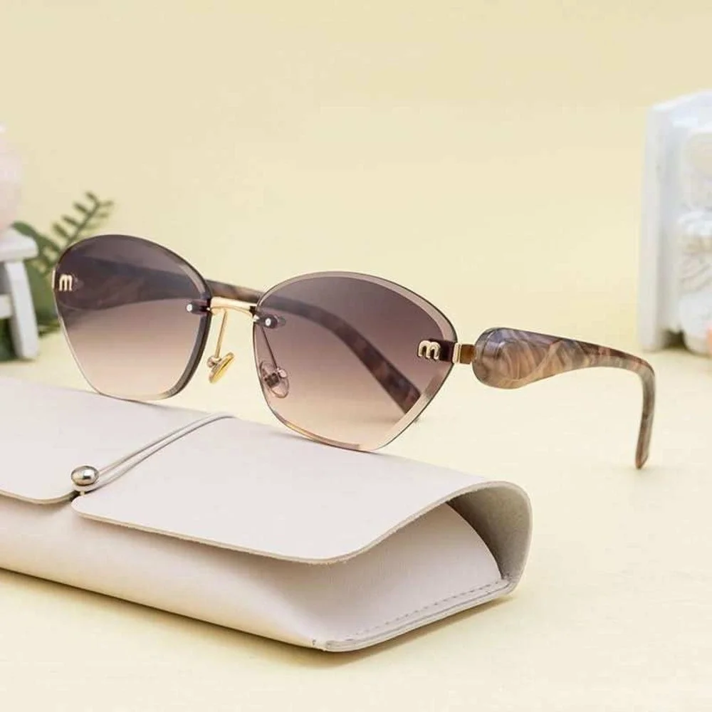 Rimless Cat Eye Sunglasses Gold Tortoise Gradient Lens Womens Modern Women 2026‎